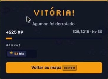 Tela de vitória com XP e bits